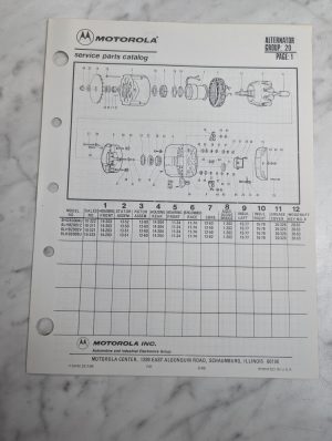 Motorola Service Repair Parts Catalog List Book Manual Alternator Group 20 1986