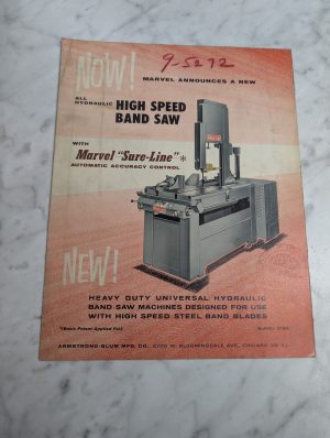 Marvel Saws Sales Brochure Literature Catalog #8185 High Speed Band Saw #81 81A