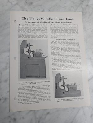 Fellows Information Instruction Literature Manual #20M Red Liner Gear Checking