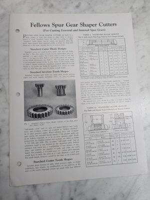 Fellows Information Instruction Literature Manual Spur Gear Shaper Cutters