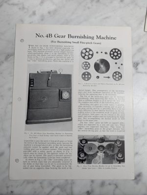 Fellows Information Instruction Literature Manual #4B Gear Burnishing Machine