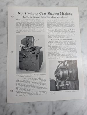 Fellows Information Instruction Literature Manual #8 Gear Shaving Machine