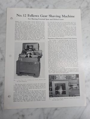 Fellows Information Instruction Literature Manual #12 Gear Shaving Machine