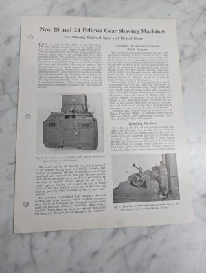 Fellows Information Instruction Literature Manual #18 24 Gear Shaving Machines