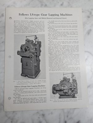 Fellows Information Instruction Literature Manual #Ls-Type Gear Lapping Machine