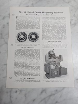 Fellows Information Instruction Literature #5S Helical Cutter Sharpening Mach
