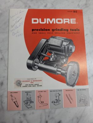 Dumore Precision Grinding Tools Sales Literature Brochure Catalog 64-G Machine