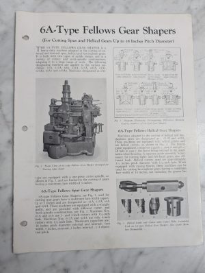 Fellows Information Instruction Literature Manual 6A Type Gear Shapers