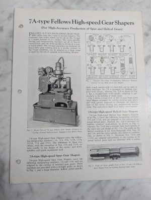 Fellows Information Instruction Literature Manual 7A Type Gear Shapers