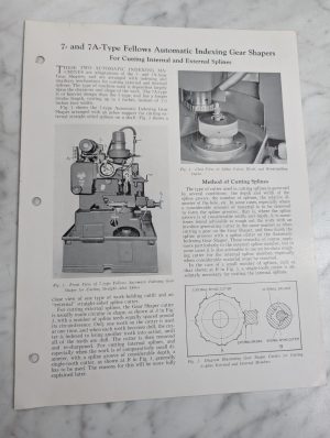 Fellows Information Instruction Literature Manual 7A Auto Index Gear Shapers