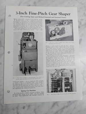 Fellows Information Instruction Literature Manual 3 Inch Fine Pitch Gear Shaper