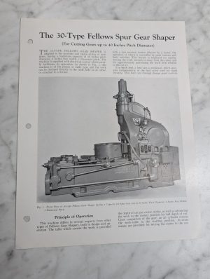 Fellows Information Instruction Literature Manual 30 Type Spur Gear Shaper