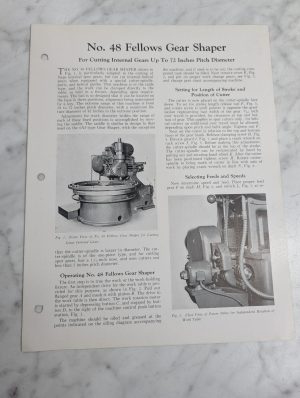 Fellows Information Instruction Literature Manual #48 Gear Shaper
