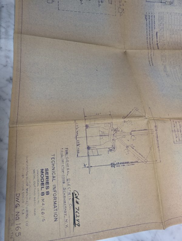 Armstrong Blum Series 8 Model M4 E6/S Marvel Band Saw Technical Print ...