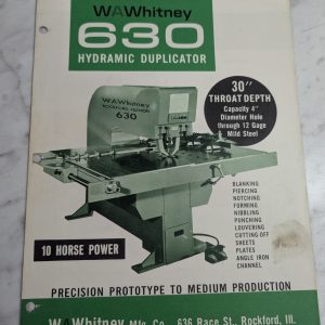 Wa Whitney 630 Hydramic Duplicator 1960 Sales Brochure Literature Information