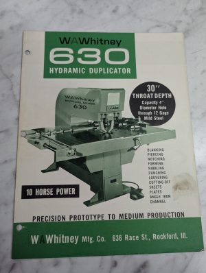 Wa Whitney 630 Hydramic Duplicator 1960 Sales Brochure Literature Information