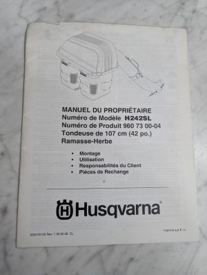 Husqvarna H242Sl Owner'S Manual Operation Maintenance Parts List Grass Catcher