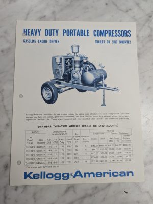 Kellogg American Heavy Duty Portable Air Compressor Sales Literature Brochure