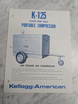 Kellogg American K-125 Portable Air Compressor Sales Literature Brochure