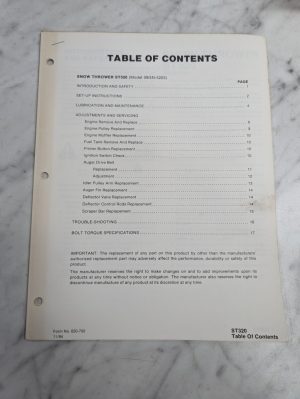 Ford Repair Service Manual Snow Thrower Blower St320 Model 09Gn 5203 1984