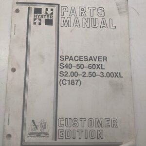 Hyster Parts Manual Book List Spacesaver S40-50-60Xl S2.00-2.50-3.00Xl C187 1992