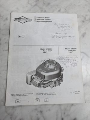 Briggs & Stratton Operators Manual Engine Model 210000 Power Built Intek 310000