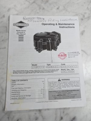 Briggs & Stratton Operators Manual Engine Model 290000 300000 350000 380000 2003