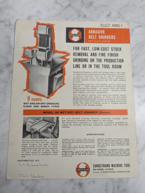 Sundstrand Abrasive Belt Grinders Abg-1 Sales Brochure Literature Information