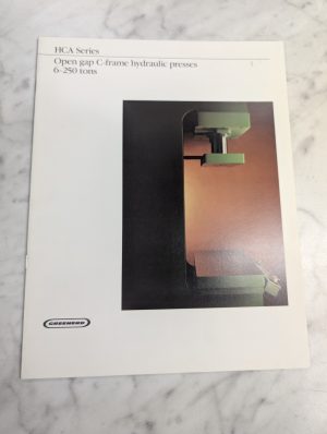 Greenern Hca Series Open Gap C-Frame Hydraulic Press 6-250 Ton Sales Catalog
