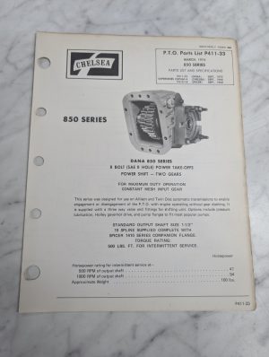 Chelsea Dana Repair/Service Parts List Catalog Manual 850 Series P411-33 1974