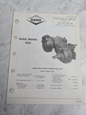 Chelsea Dana Repair/Service Parts List Catalog Manual Split Shaft 4561 1972