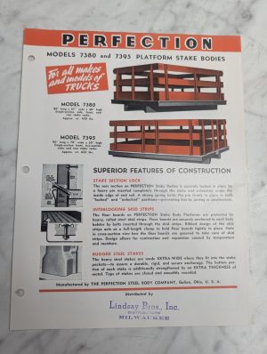 Perfection Models 7380 7395 Platform Stake Bodies Truck Accessories Literature