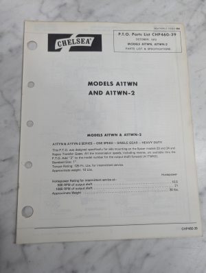 Dana Chelsea Repair/Service Parts List Catalog Manual Model A1Twn-2 Pto 1972