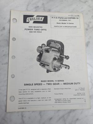 Dana Chelsea Repair/Service Parts List Catalog Manual Model 14 Series Pto 1971