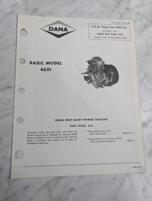 Dana Chelsea Repair/Service Parts List Catalog Manual Model 4651 Pto 1972