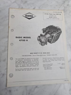 Dana Chelsea Service Parts List Catalog Manual Model 4700 H Split Shaft Pto 1972