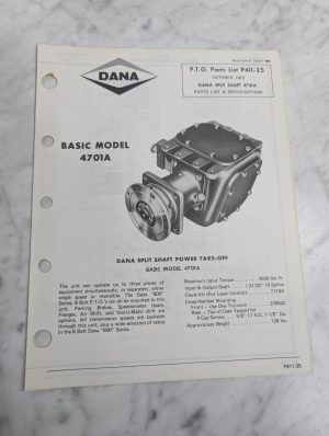 Dana Chelsea Repair/Service Parts List Catalog Manual Model 4701A Pto 1972