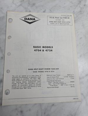 Dana Chelsea Repair/Service Parts List Catalog Manual 4704 4724 Split Shaft 1972