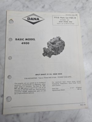 Dana Chelsea Repair/Service Parts List Catalog Manual Model 4900 Pto 1972