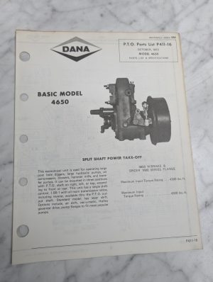 Dana Chelsea Repair/Service Parts List Catalog Manual Model 4650 Pto 1972