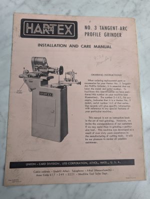 Harex Utd #3 Tangent Arc Profile Grinder Installation & Maintenance Manual