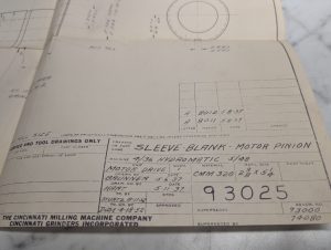 Cincinnati Part Drawing Print Sleeve Blank Motor Pinion 4/36 Hydro Milling Mach