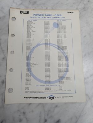 Chelsea Dana Pto Cable Controls Replacement Parts List Book Catalog Manual