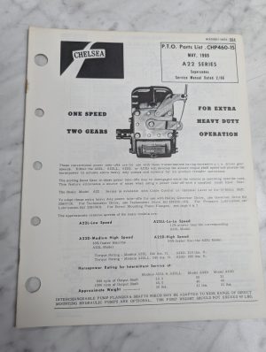 Chelsea Dana Service/Repair Parts List Catalog Manual A22 Series Model 1966 Pto