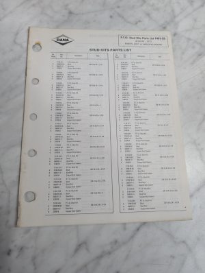 Dana Stud Kits Parts List P411-35 1972 Specifications Reference Guide Manual