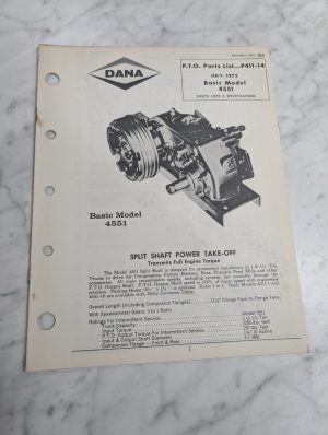 Dana Service/Repair Parts List Catalog Manual Basic Model 4551 1972 Pto