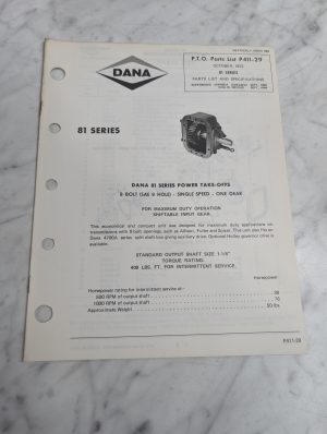 Dana Service/Repair Parts List Catalog Manual Model 81 Series 1972 Pto