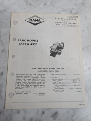 Dana Service/Repair Parts List Catalog Manual Basic Model 4552 4553 1972 Pto