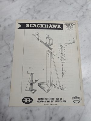Blackhawk Repair Parts Sheet Sj-11 Mechanical End Lift Bumper Jack 1959 S-128