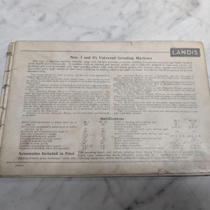 Operator Manual Service Parts List Landis #1 #1-1/2 Universal Grinding Machines